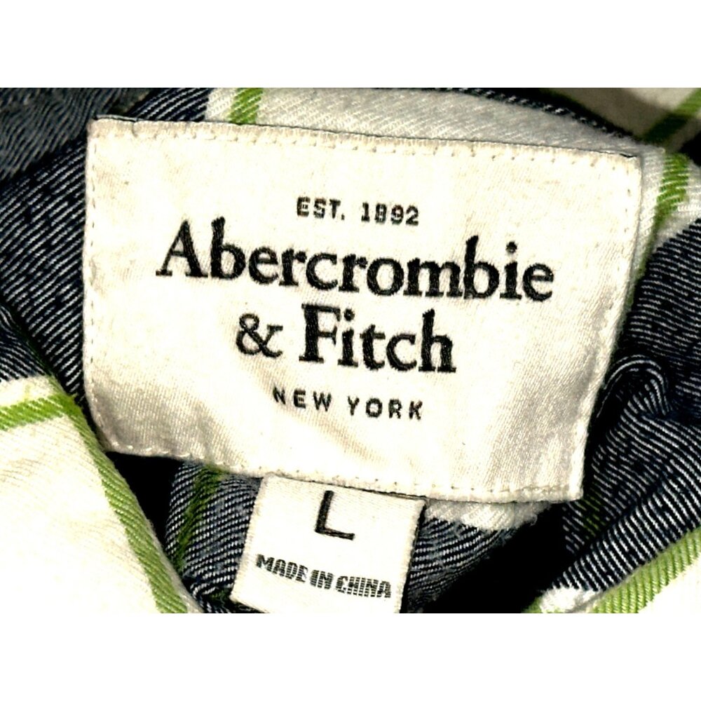 Abercrombie Fitch Large Muscle Button Up Plaid Shirt Green Navy White Cotton Men - Picture 7 of 10